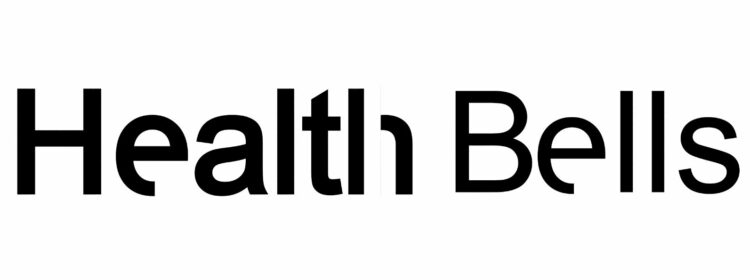 Texte exact “Health Bells” en noir sur fond blanc, logo épuré représentant une marque dédiée au bien-être